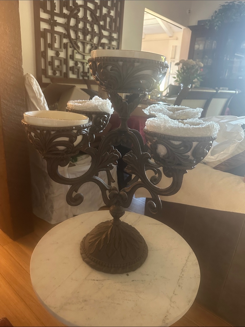 GG Collection Brown and Cream Ornate Five-Arm Serveware Centerpiece
